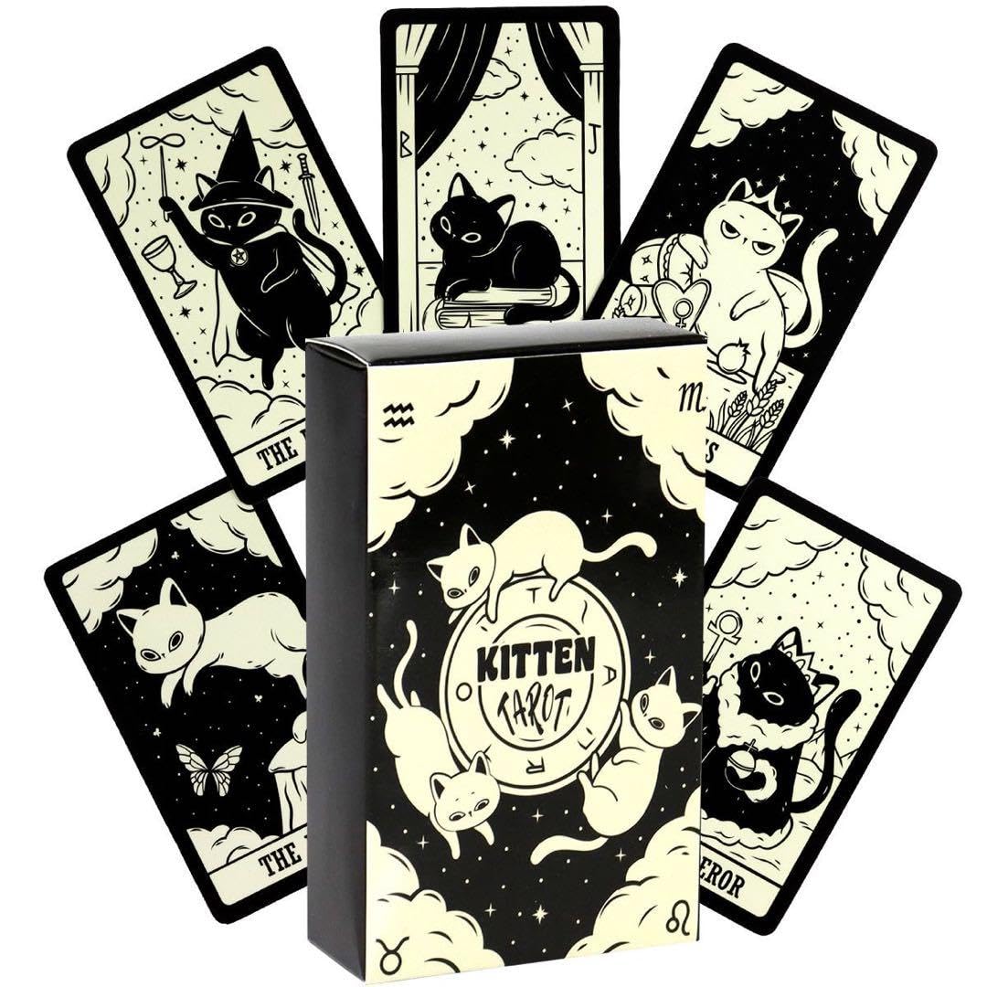 Amazon.co.jp: 【AZAASU】白猫 黒猫 KITTEN TAROT 占い 猫タロット 78